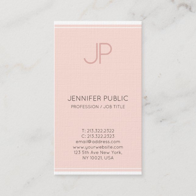 Minimalistisch Chic Monogram Trendy Blush Pink Lux Visitenkarte (Vorderseite)