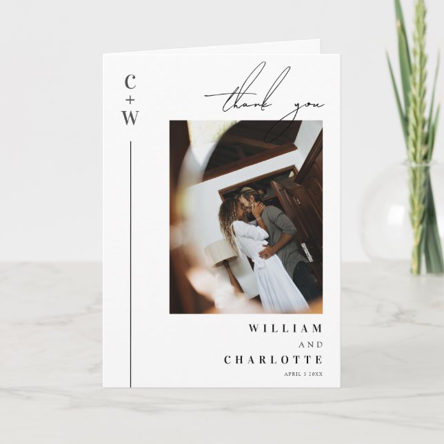 Minimalistisch-Chic-Monogramm-Hochzeit Dankeskarte (Vorderseite)