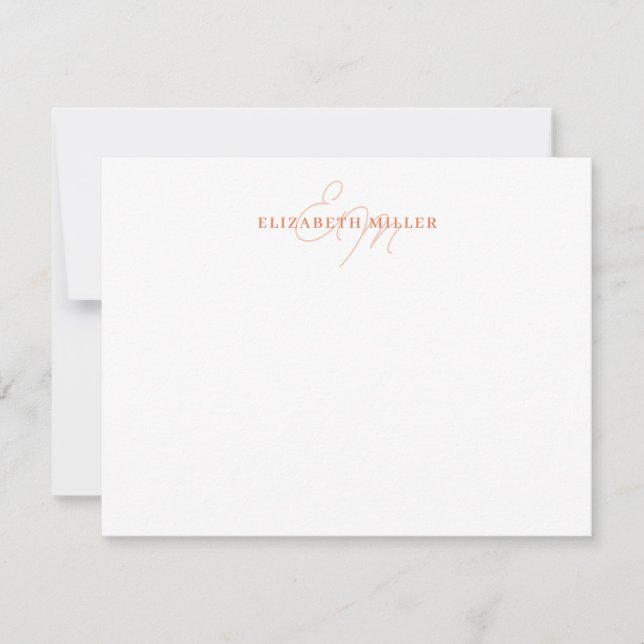 Minimalistisch Chic Orange 2 Script Monorgram Mitteilungskarte (Vorderseite)