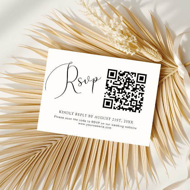 Minimalistisch Chic Schwarz-weiß QR Code Wedding R Mitteilungskarte (Von Creator hochgeladen)