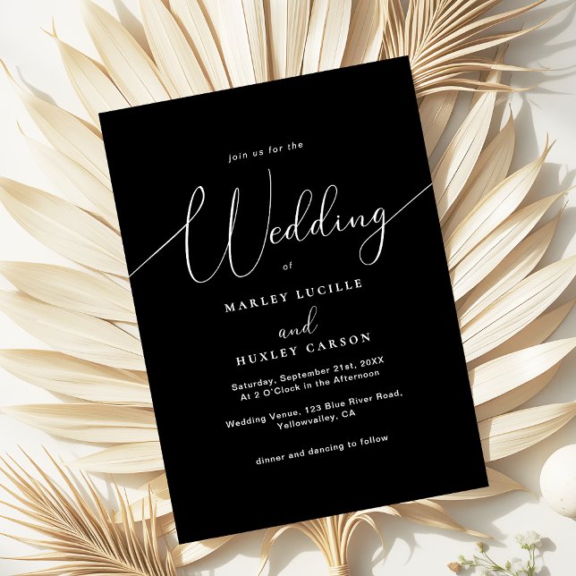 Minimalistisch-Chic-Schwarz-weiß-SkriptWedding Einladung (Von Creator hochgeladen)