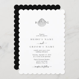 Minimalistisch Clam Seashell Monogram Wedding Einladung