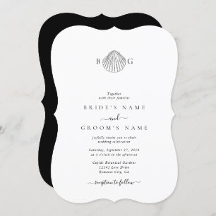 Minimalistisch Clam Seashell Monogram Wedding Einladung