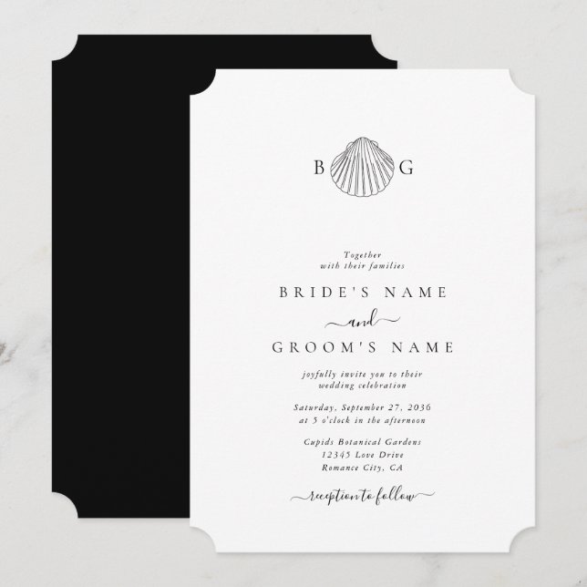 Minimalistisch Clam Seashell Monogram Wedding Einladung (Vorne/Hinten)