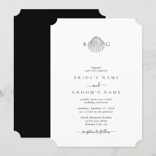 Minimalistisch Clam Seashell Monogram Wedding Einladung