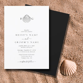 Minimalistisch Clam Seashell Monogram Wedding Einladung