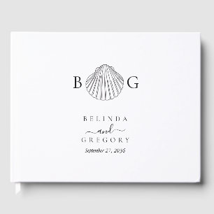 Minimalistisch Clam Seashell Monogram Wedding Gästebuch