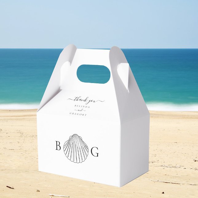 Minimalistisch Clam Seashell Monogram Wedding Geschenkschachtel (Minimalist Clam Seashell Monogram Wedding Favor Box)