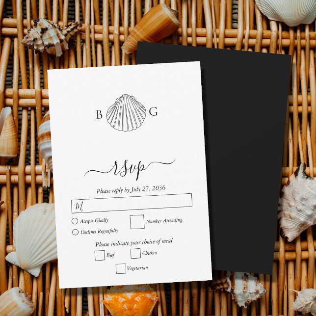 Minimalistisch Clam Seashell Monogram Wedding RSVP Karte (Minimalist Clam Seashell Monogram Wedding RSVP Card)