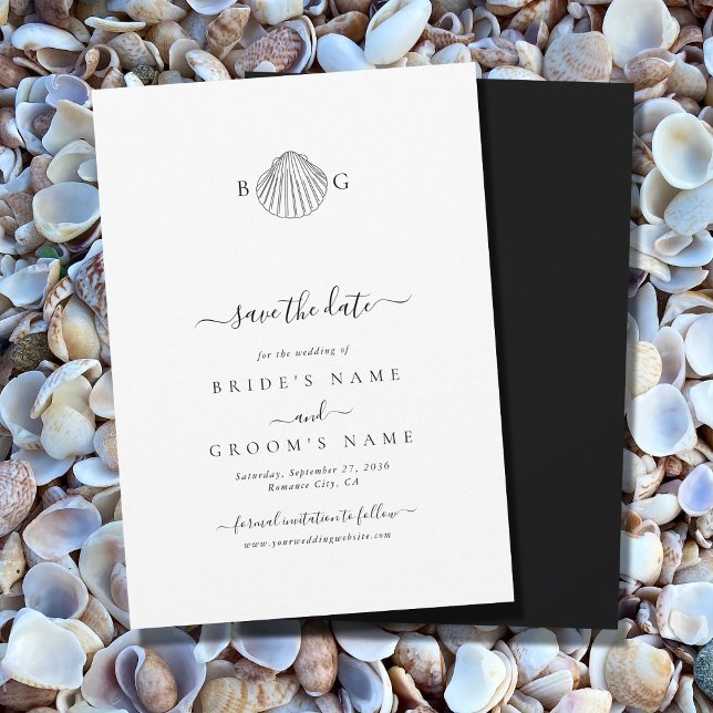 Minimalistisch Clam Seashell Monogram Wedding Save The Date (Minimalist Clam Seashell Monogram Wedding Save The Date)