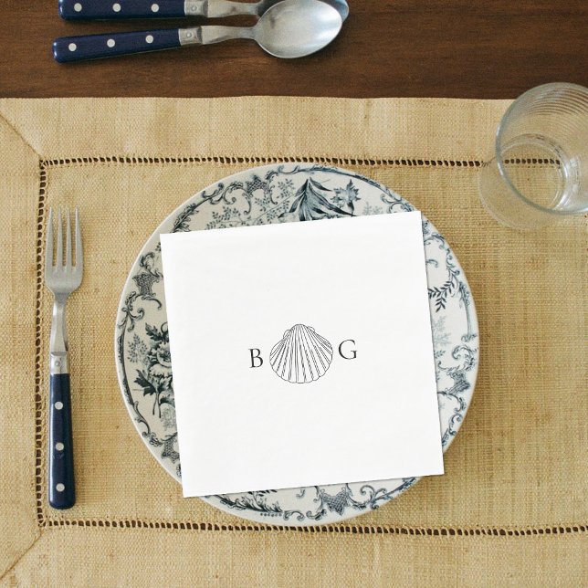 Minimalistisch Clam Seashell Monogram Wedding Serviette (Minimalist Clam Seashell Monogram Wedding Napkins)
