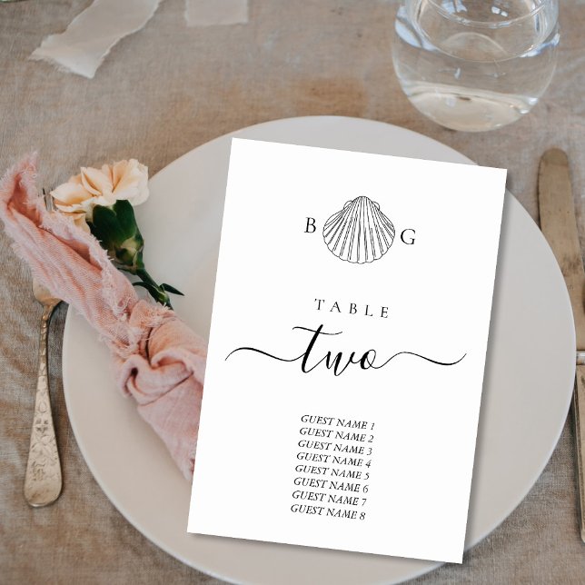 Minimalistisch Clam Seashell Monogram Wedding Tischnummer (Minimalist Clam Seashell Monogram Wedding Table Number)
