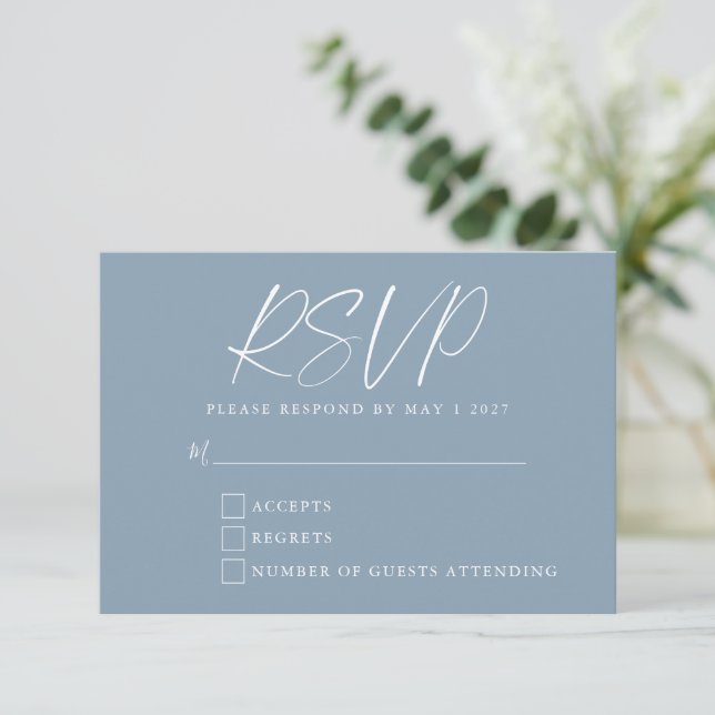 Minimalistisch Classic Dusty Blue Modern Bat Mitzv RSVP Karte (Stehend Vorderseite)