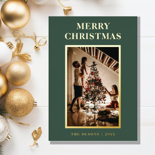 Minimalistisch Classic Frohe Weihnachten Grün Foto Folien Feiertagskarte