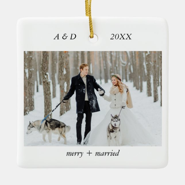 Minimalistisch Classic Merry und Verheiratetes Fot Keramikornament (Vorderseite)
