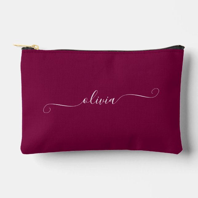Minimalistisch Classy Chic Personalisiert Burgundy Zubehörtasche (Vorderseite)