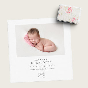 Minimalistisch Coquette Bow Foto Baby Girl Birth Ankündigung