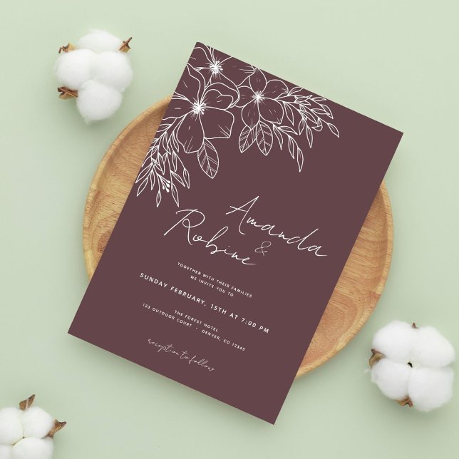 Minimalistisch Corner Floral Line Kunst Hochzeit Einladung (Von Creator hochgeladen)
