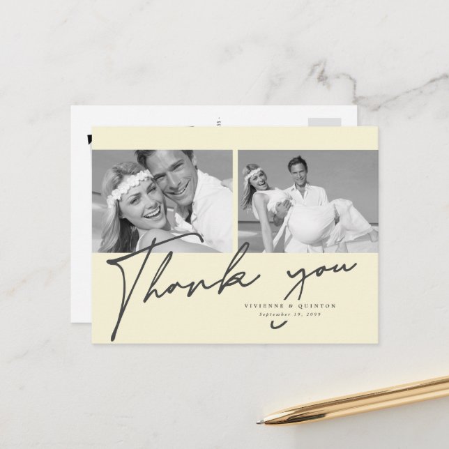 Minimalistisch Cream Frame 2 Foto Hochzeit Vielen  Postkarte (Vorderseite/Rückseite Beispiel)