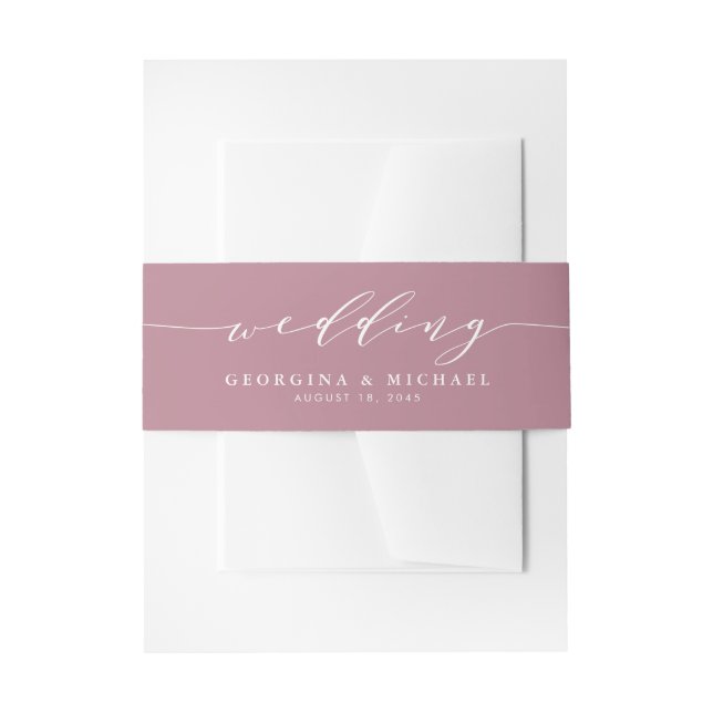 Minimalistisch Dainty Script Mauve Wedding Einladungsbanderole (Vorderseite Beispiel)