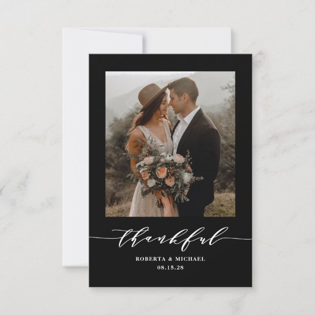 Minimalistisch-dankbare Script-Hochzeit Dankeskarte (Vorderseite)