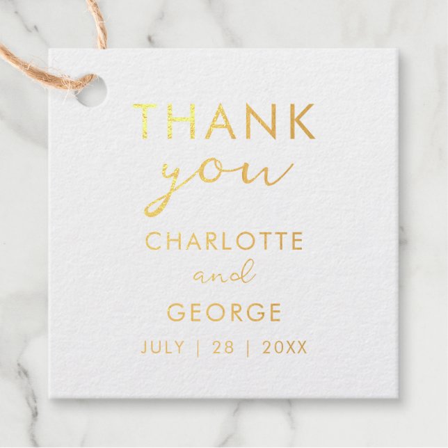 Minimalistisch Danke, dass Sie HochzeitGold Foil Geschenkanhänger (Vorderseite)