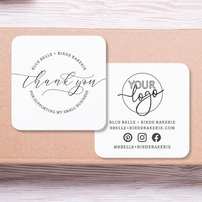 Minimalistisch Dankeschön an Script Custom Logo Br Quadratische Visitenkarte (Von Creator hochgeladen)