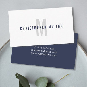 Minimalistisch Dark Blue White Monogram Consultant Visitenkarte