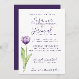 Minimalistisch Deep Lila Single Tulip Wedding Einladung
