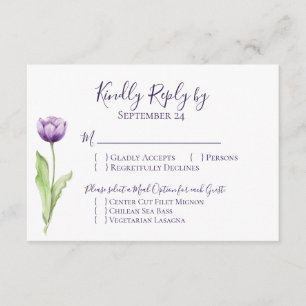 Minimalistisch Deep Lila Single Tulip Wedding RSVP