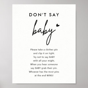 Minimalistisch Don't Say Baby Shower Game Sign Poster