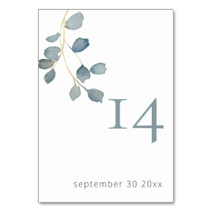 Minimalistisch Dusty Blue Botanical Wedding Tischnummer