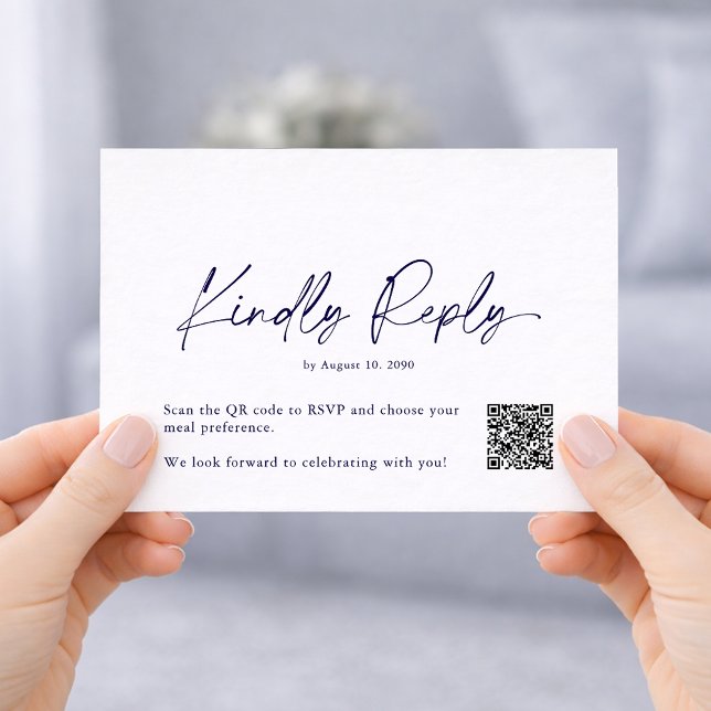 Minimalistisch Dusty Blue Floral RSVP Card - QR Co Begleitkarte (Von Creator hochgeladen)