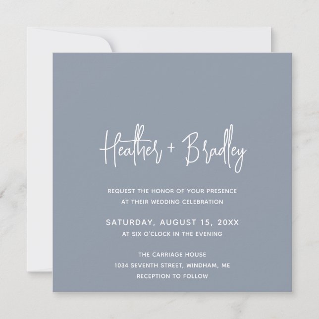Minimalistisch Dusty Blue Modern Wedding Einladung (Vorderseite)