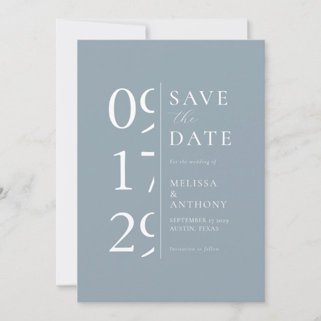 Minimalistisch Dusty Blue Modern Wedding Save The Date (Vorderseite)