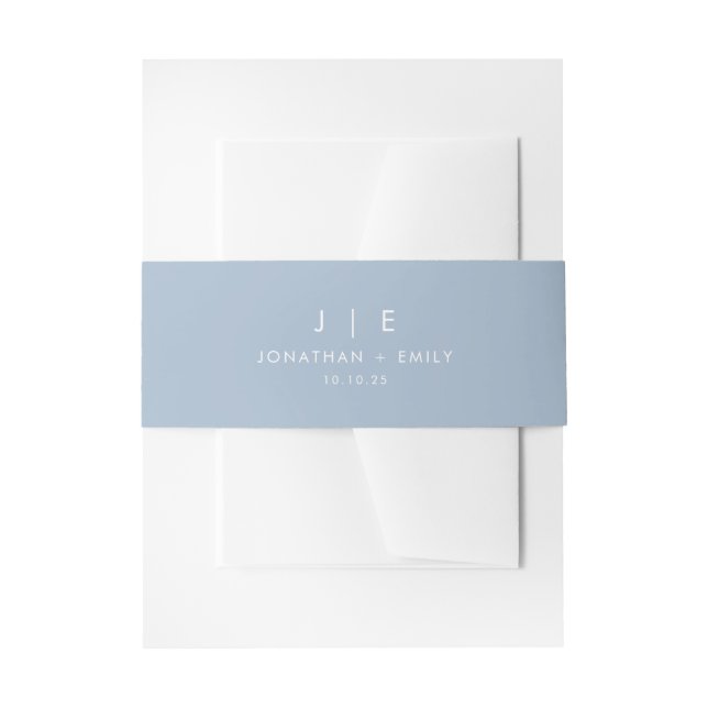 Minimalistisch Dusty Blue Monogram Wedding Einladungsbanderole (Vorderseite Beispiel)