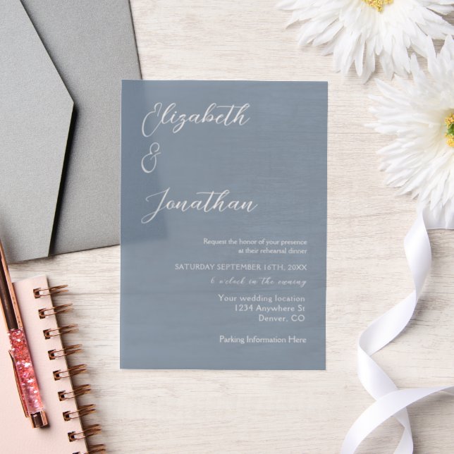 Minimalistisch Dusty Blue Probe Dinner (Hochzeit)