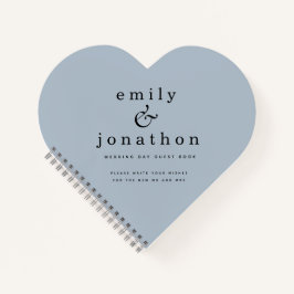 Minimalistisch Dusty Blue Wedding Heart Gästebuch Notizbuch