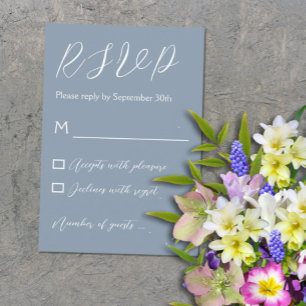 Minimalistisch Dusty Blue Wedding RSVP Karte