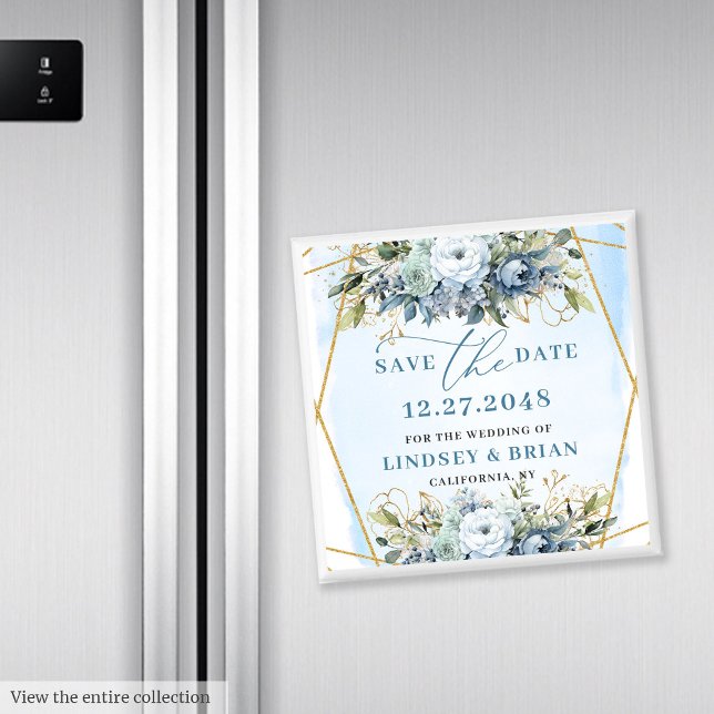 Minimalistisch Dusty Blue White Peony Save the Dat Magnet (Minimalist Dusty Blue White Peony Save the Date)