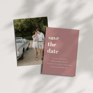 Minimalistisch Dusty Rose Retro Simple Wedding Fot Save The Date