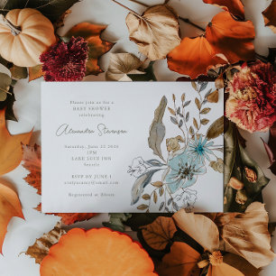 Minimalistisch Earthy Blue Botanical Baby Dusche Einladung