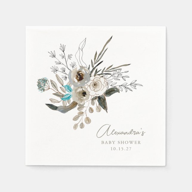 Minimalistisch Earthy Blue Botanical Baby Dusche Serviette (Vorderseite)