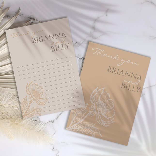 Minimalistisch Earthy Floral Wedding Dankeschön Ca Dankeskarte (Von Creator hochgeladen)