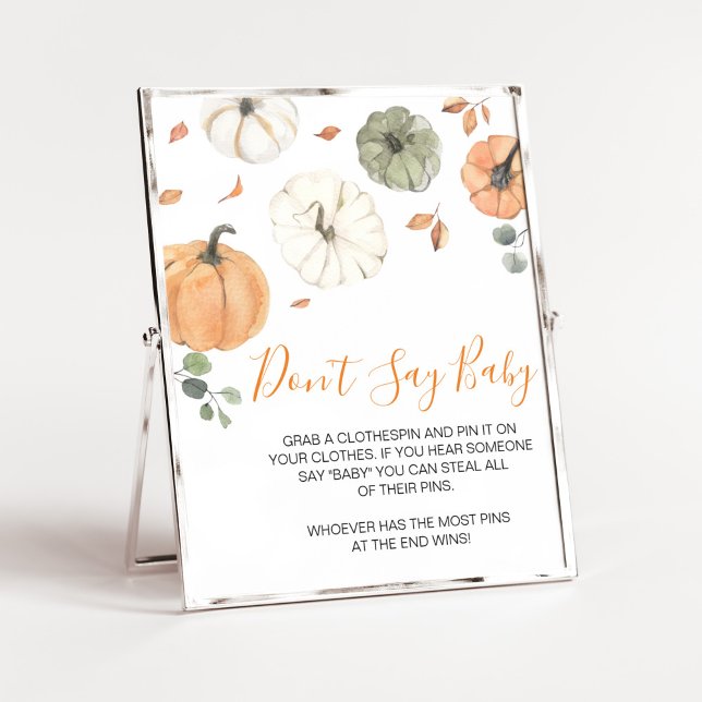 Minimalistisch ein wenig Kürbis sagt nicht Baby Poster (A Little Pumpkin Baby Shower Don't Say Baby Sign)