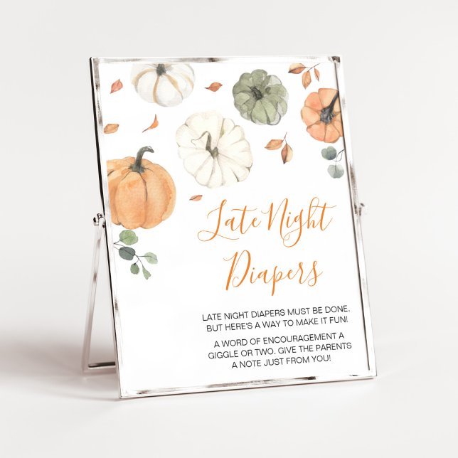 Minimalistisch ein wenig Kürbis spät in der Nacht  Poster (A Little Pumpkin Baby Shower Late Night Diapers Sign)