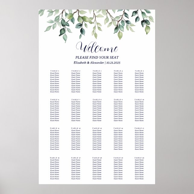 Minimalistisch Einfache Blätter Hochzeitskarte Poster (Vorne)