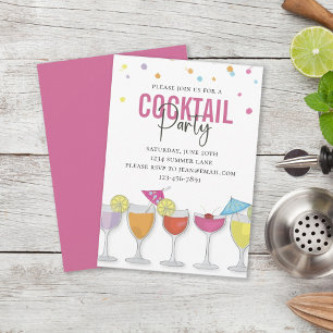 Minimalistisch Einfache Cocktailparty Modern Rosa Einladung