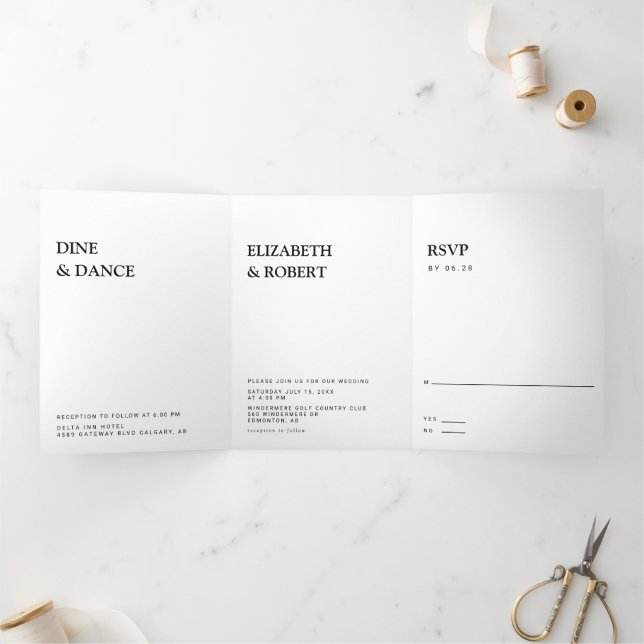 Minimalistisch Einfache Hochzeitsreise mit dem Aut Dreifach Gefaltete Einladung (Innenseite)