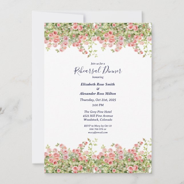 Minimalistisch Einfache Rose Probe Einladung (Vorderseite)